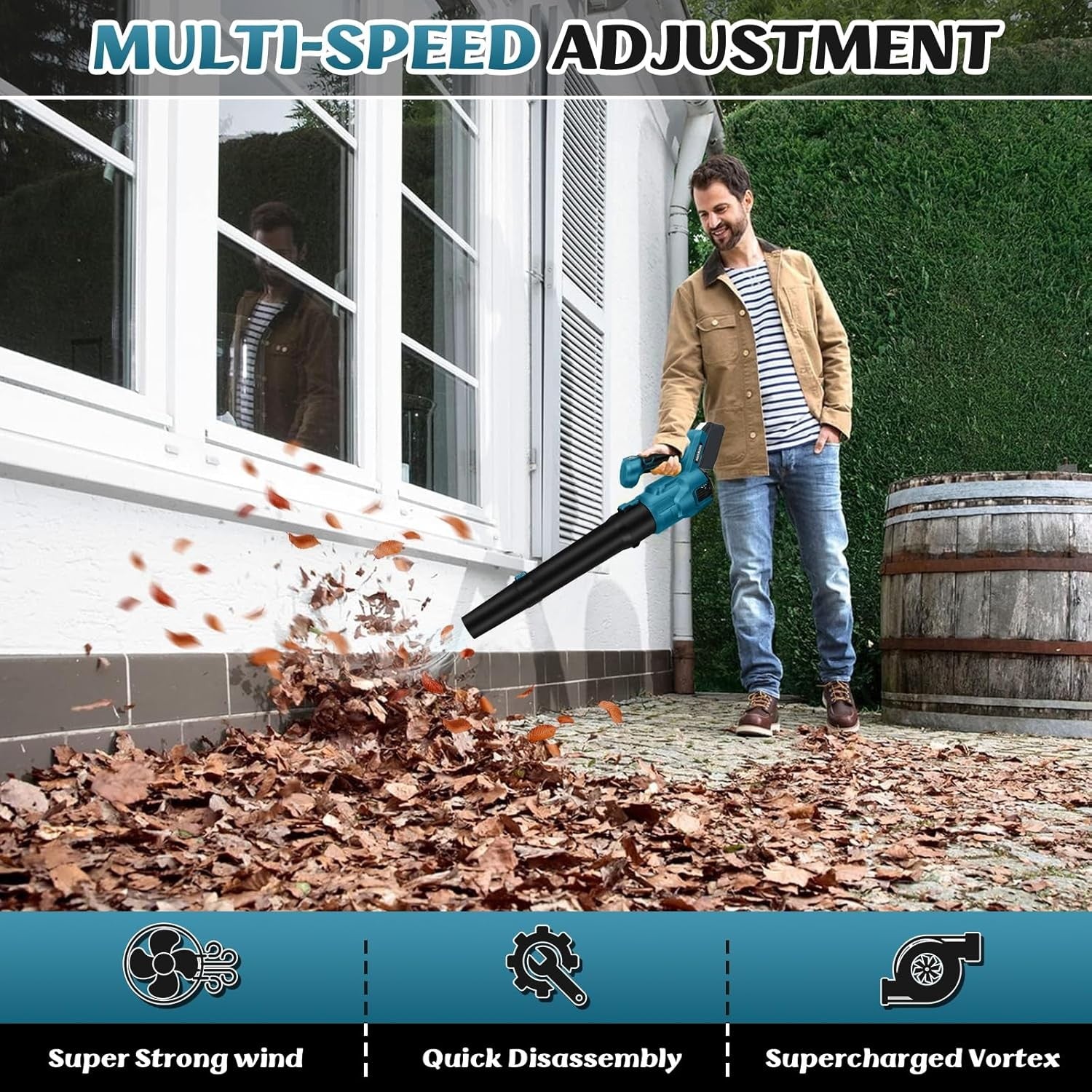 Cordless Leaf Blower 18V Brushless 3 Speed Handheld Electric Garden Cleaner