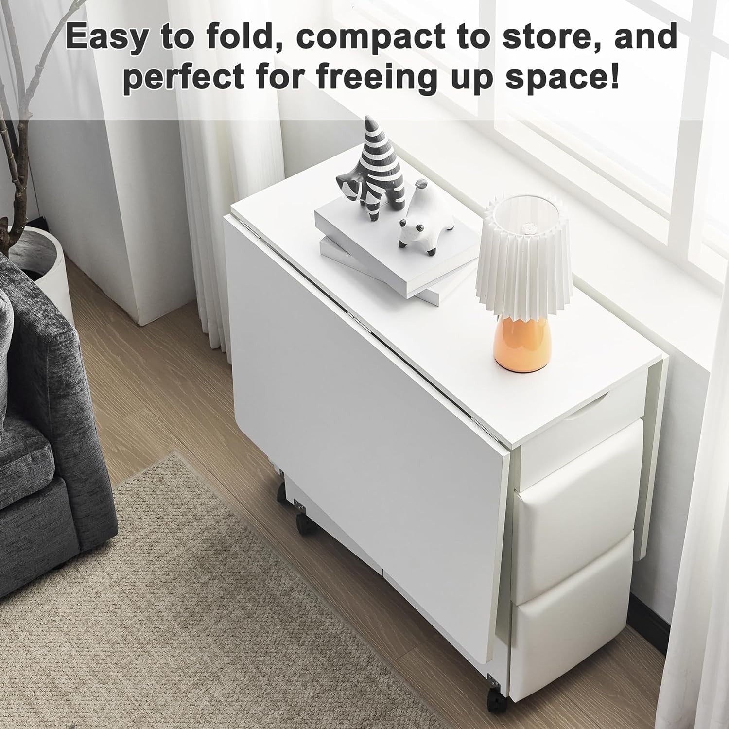 Space-Saving Folding Dining Set with Storage, PU Chairs & Lockable Wheels