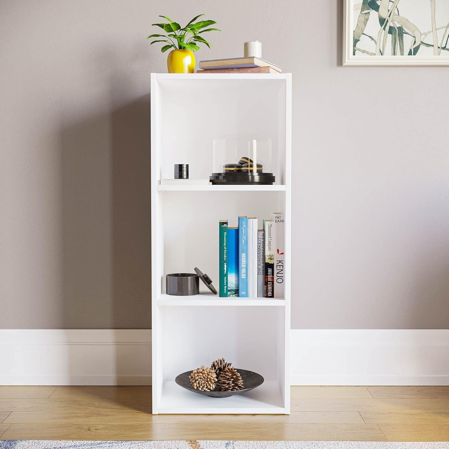 3 Tier White Wooden Cube Bookcase Small Storage Shelf for Living Room Office