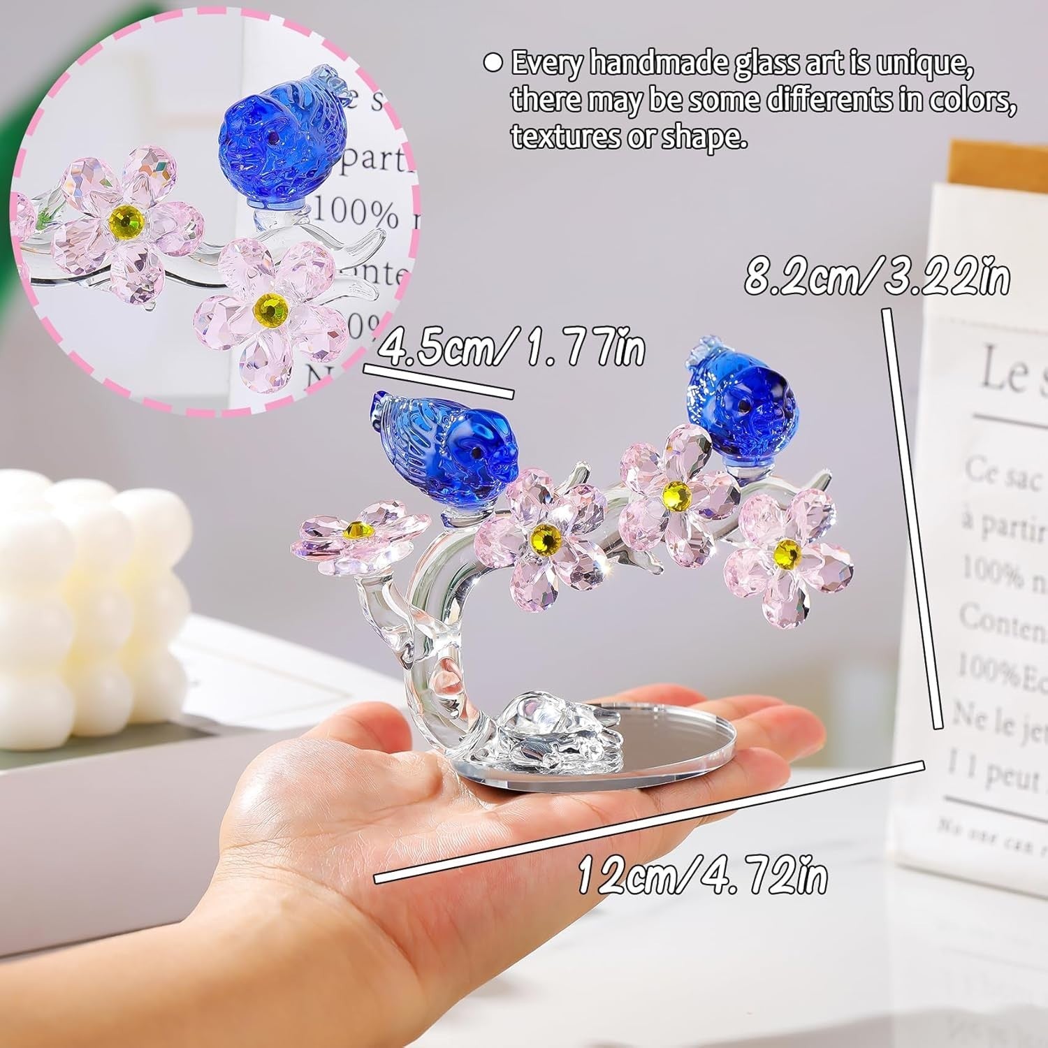 Crystal Flowers with Birds Ornament Wedding Anniversary Sapphire Blue Gift Decor