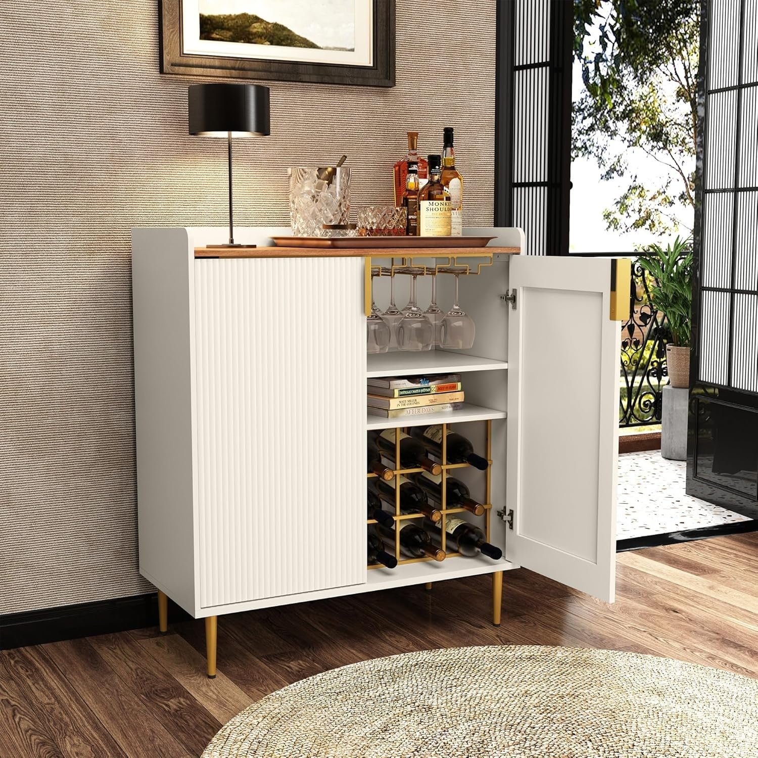 Modern White Drinks Cabinet with Wine Rack & Glass Holders – Sideboard Bar Unit
