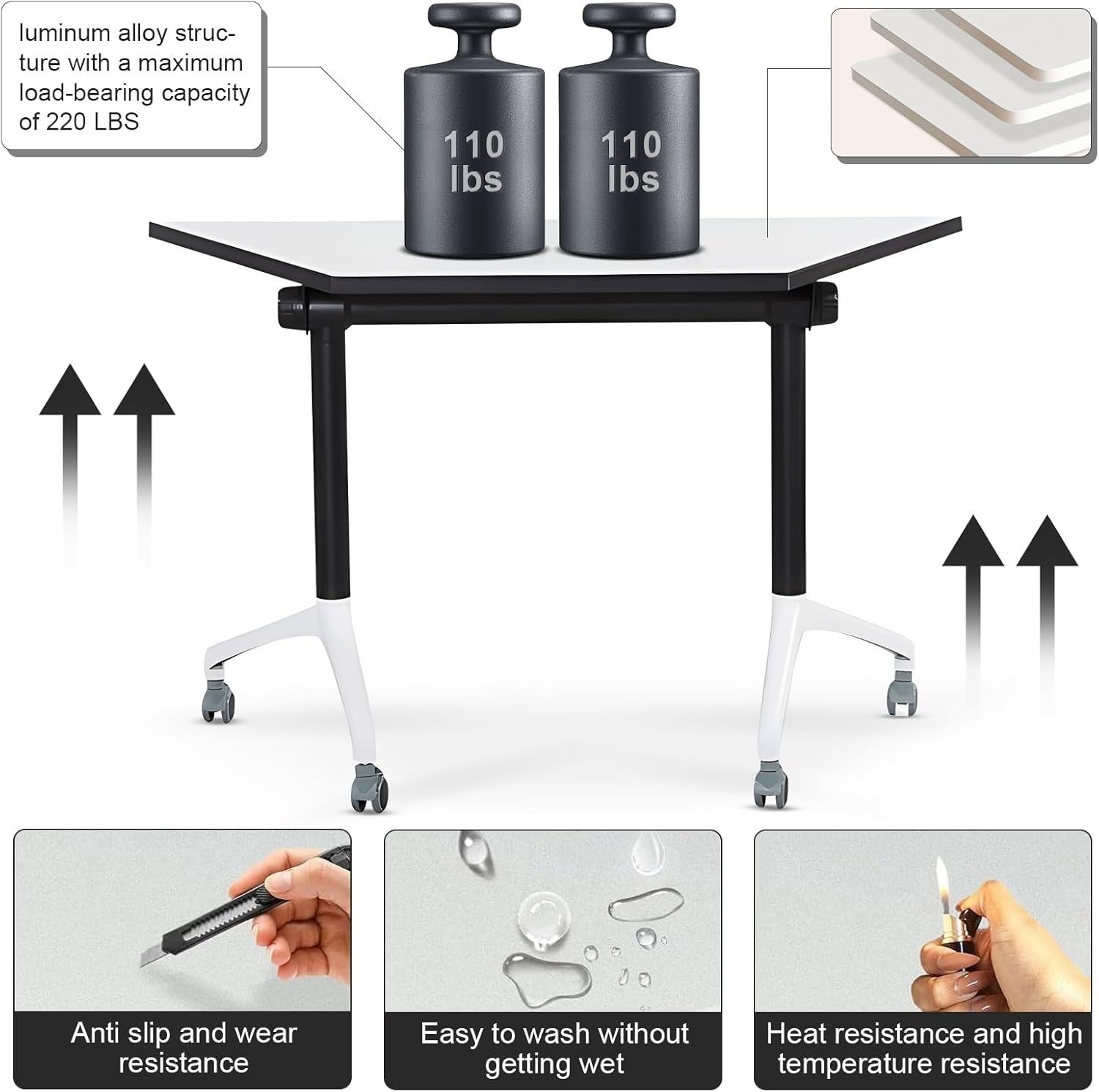 Flip-Top Folding Conference Table – Mobile Trapezoid Training Desk with Wheels