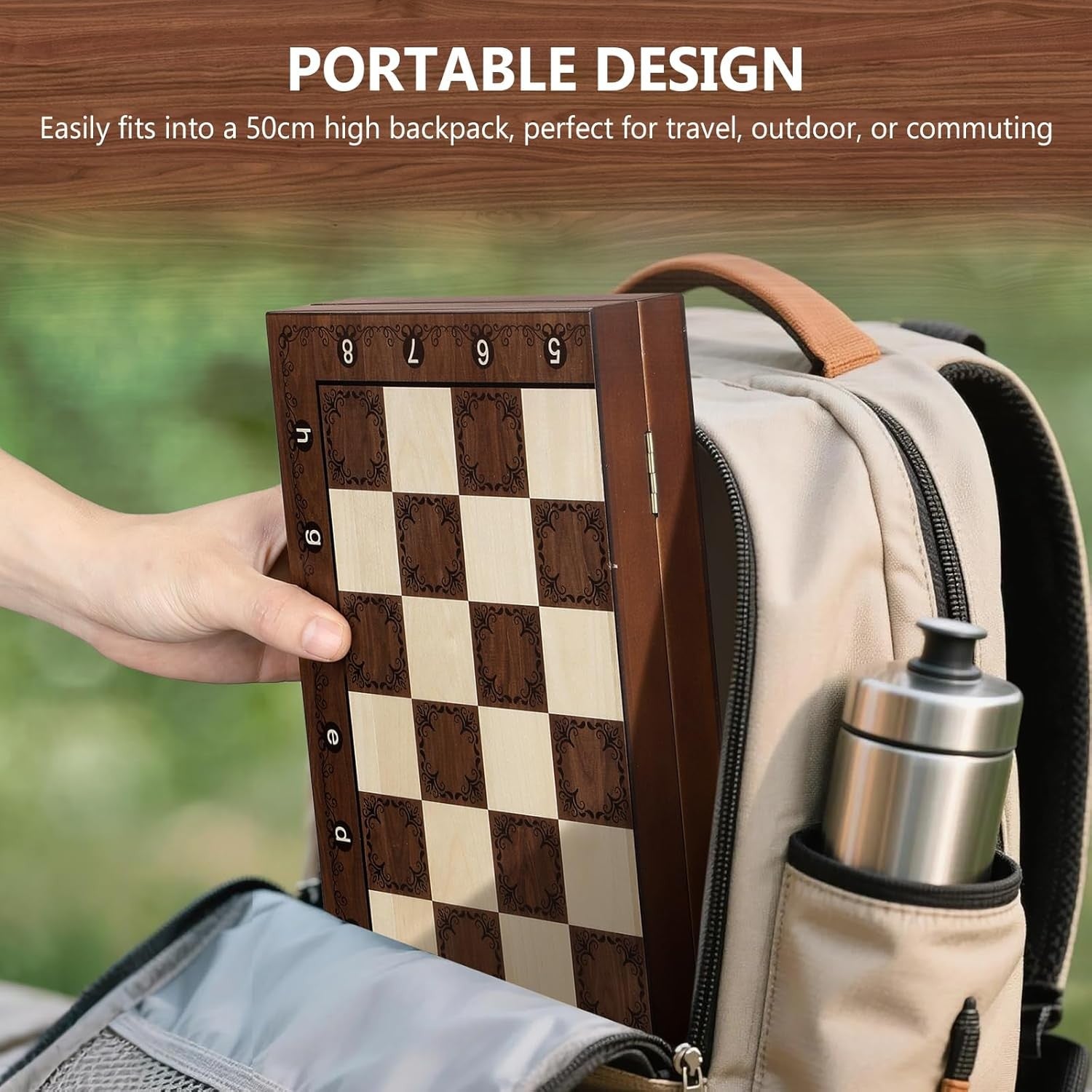 38cm Wooden Magnetic Folding Chess Set with Extra Queens & Storage Case