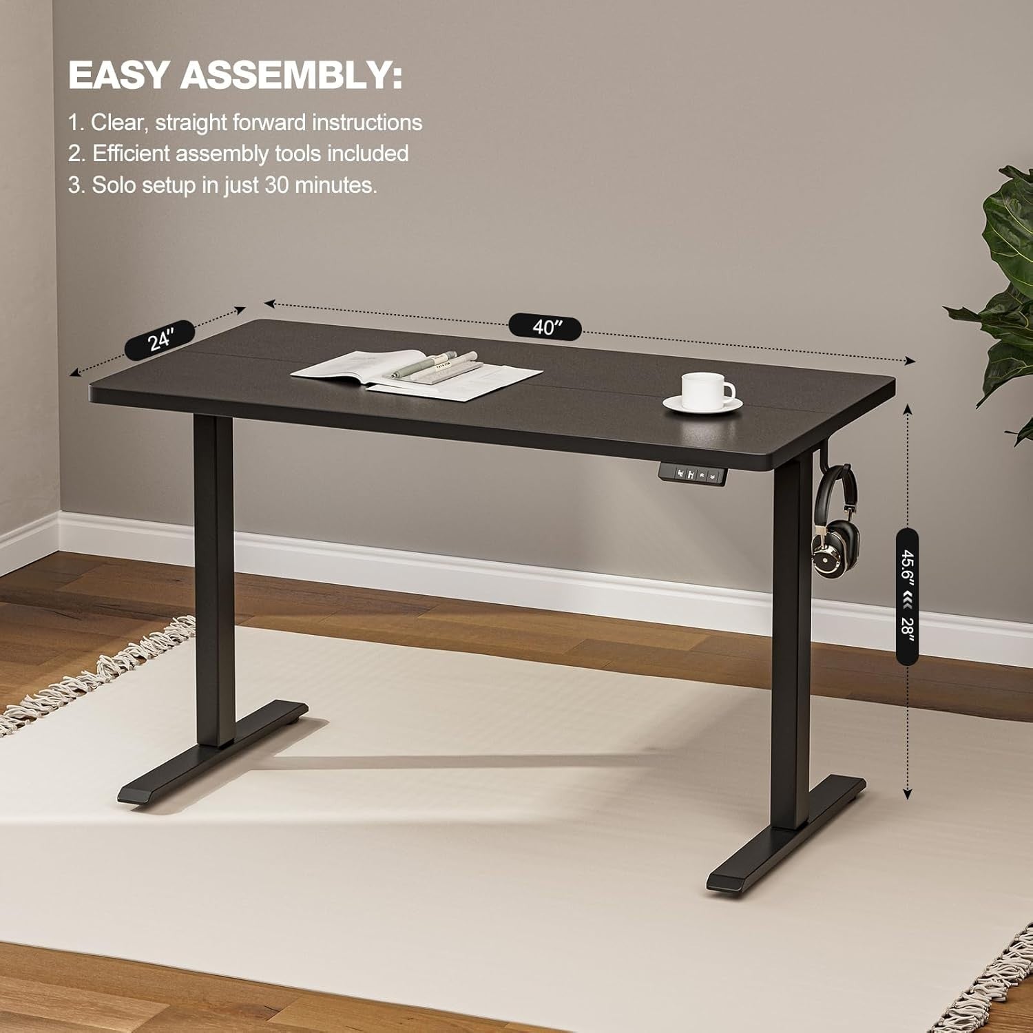 Electric Standing Desk 100x60cm w/Memory Control, Adjustable Height, Black