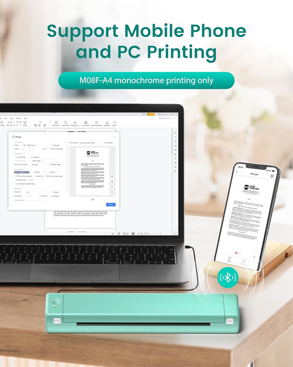A4 Portable Thermal Printer Bluetooth Mobile Inkless Wireless