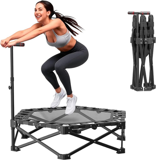42in Foldable Fitness Trampoline Rebounder Adjustable Handle 150KG
