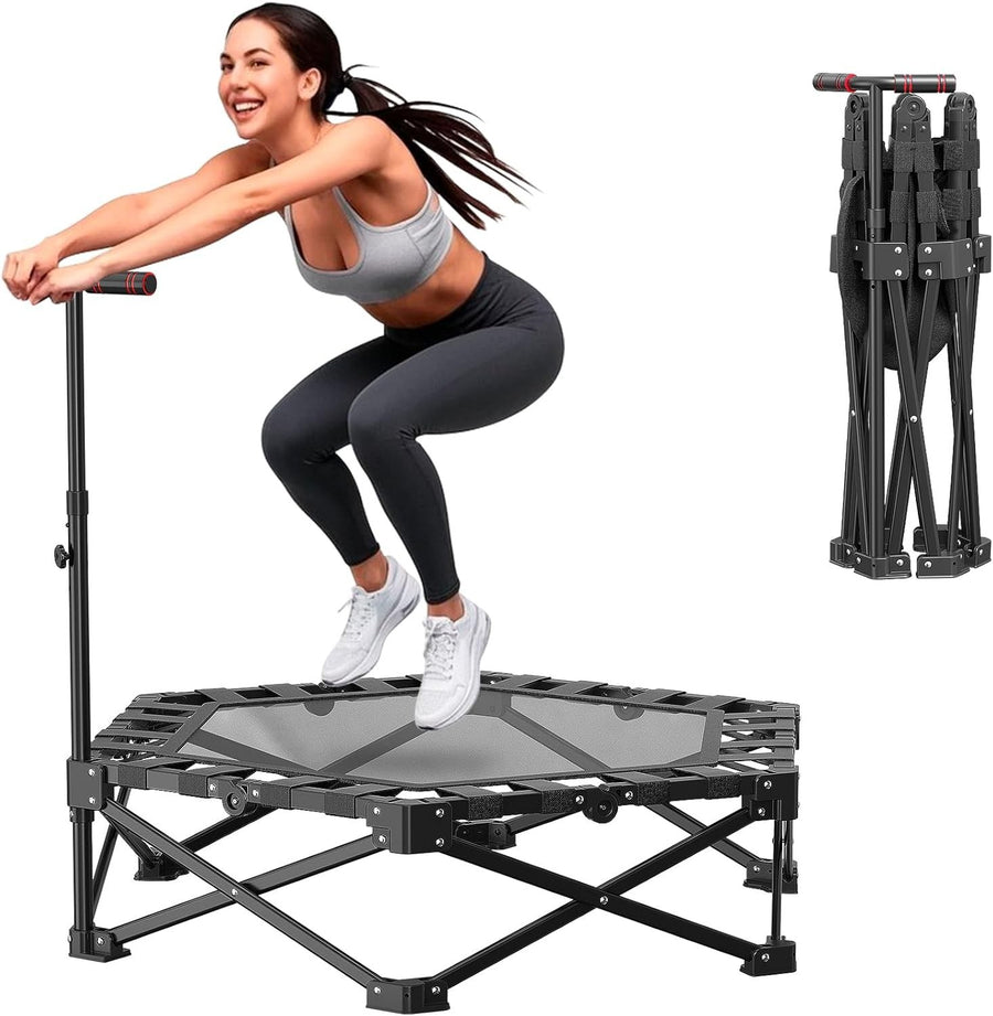 42in Foldable Fitness Trampoline Rebounder Adjustable Handle 150KG