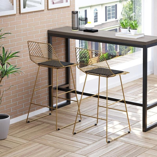 2x Gold Bar Stools Velvet Seat Counter Height Kitchen Breakfast Chairs