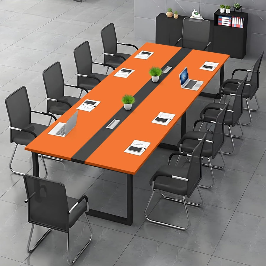 160cm Orange/Black Office Conference Table w/ Cable Ports & Adjustable Feet