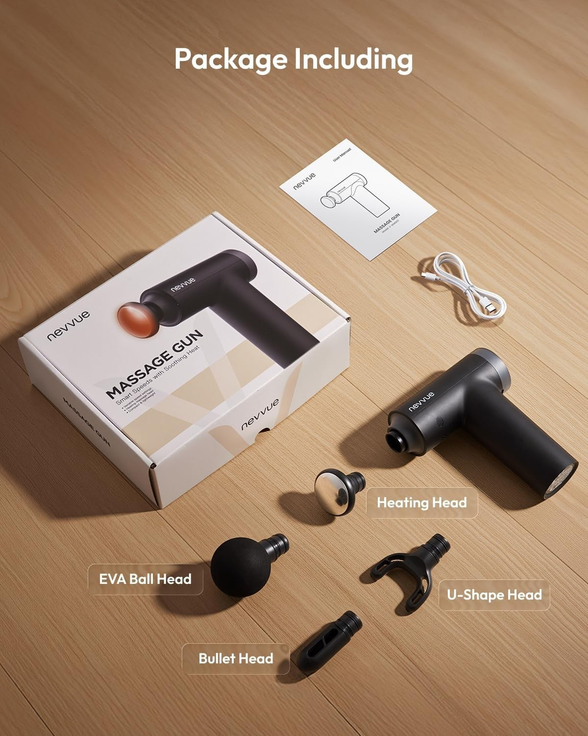 Mini Massage Gun with Heat Deep Tissue Percussion 9 Speeds 4 Heads