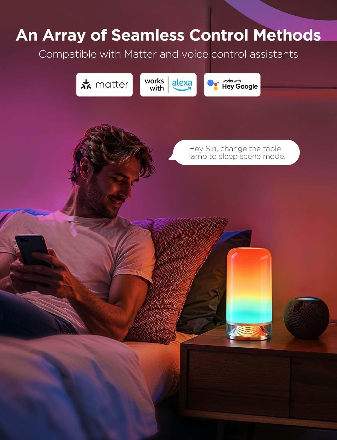Smart RGB Touch Bedside Table Lamp App Control Night Light Kids Bedroom