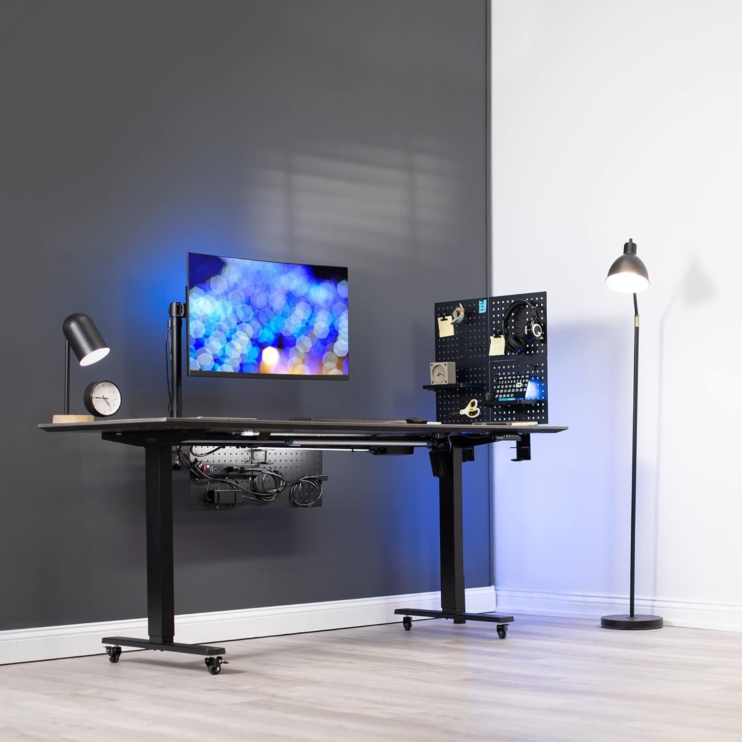 Clamp-On Steel Desk Pegboard 30×51cm Magnetic Organizer Panel Black