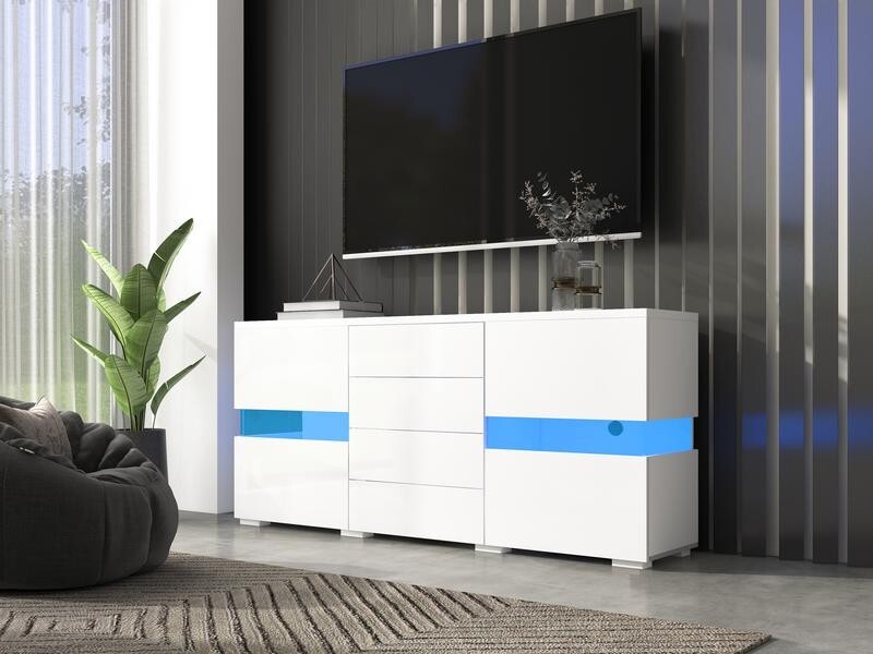 Modern White LED Sideboard Cabinet with Drawers Gloss Finish Storage