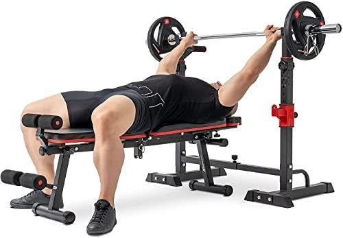 Heavy Duty Adjustable Squat Rack & Barbell Stand Dip Station Home Gym