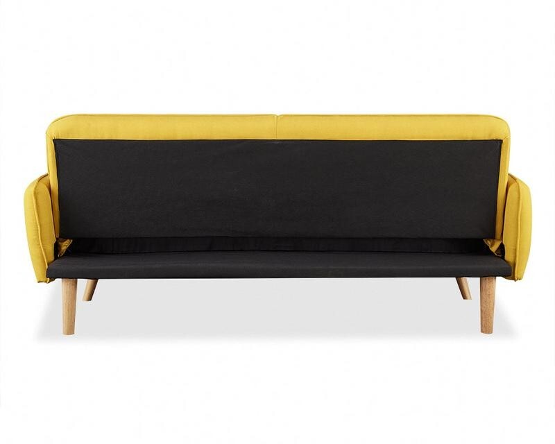 3 Seater Mustard Sofa Bed Tufted Back Clic Clac Fabric Wooden Legs