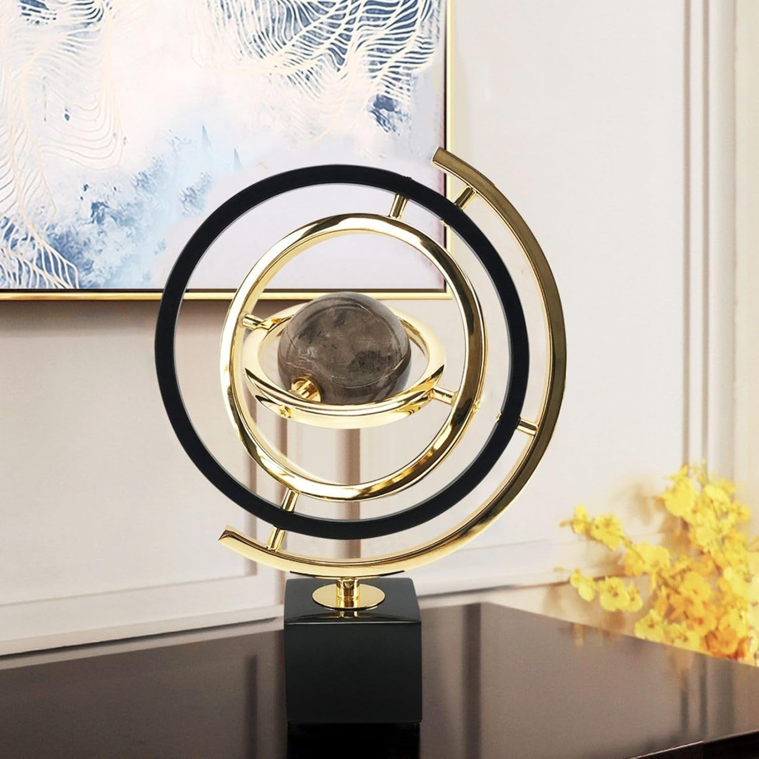 Modern Abstract Metal Globe Sculpture Ornament Luxury Art Deco Home Decor Black