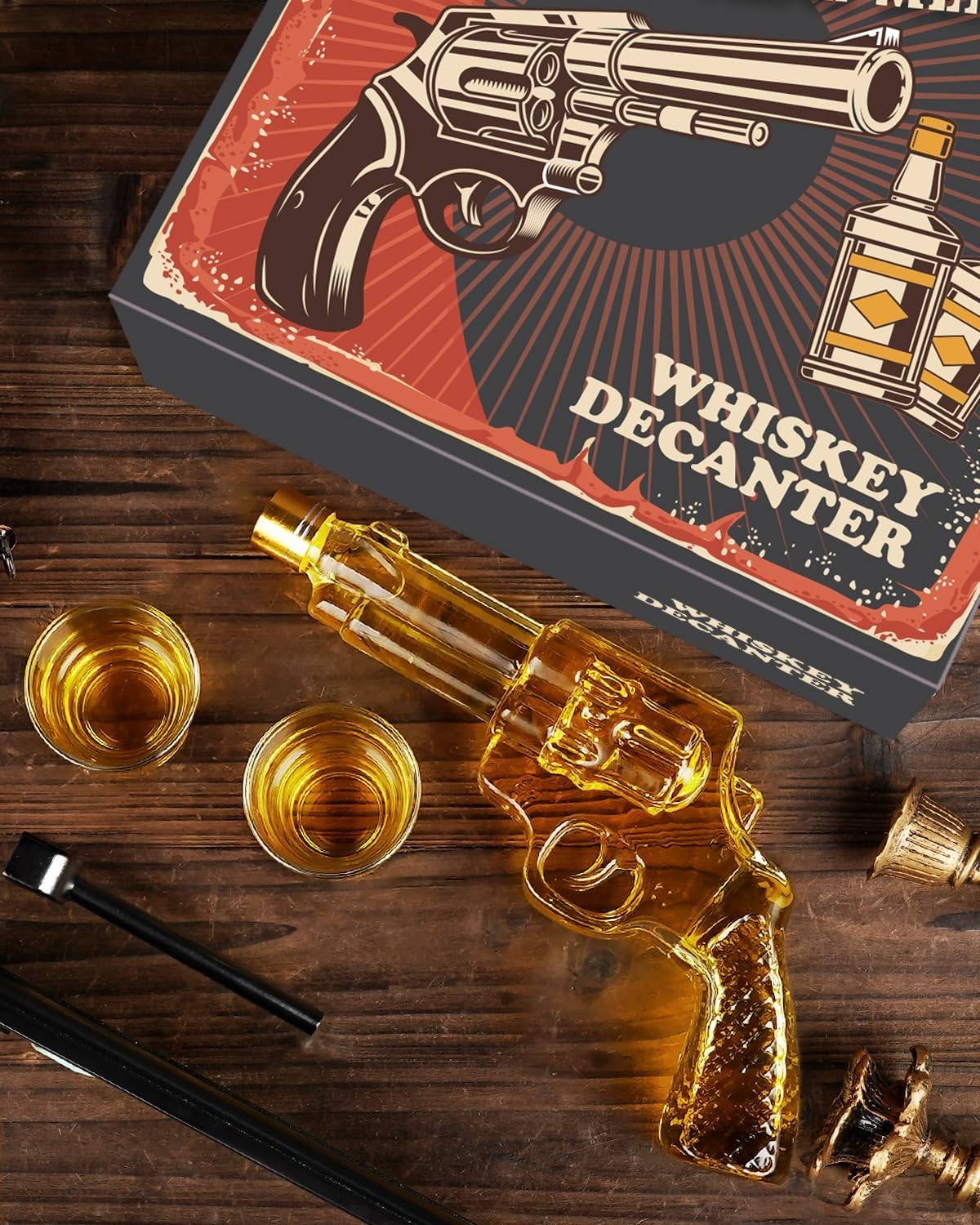 Revolver Whiskey Decanter Set with Shot Glasses 275ml Novelty Gift for Men Bar