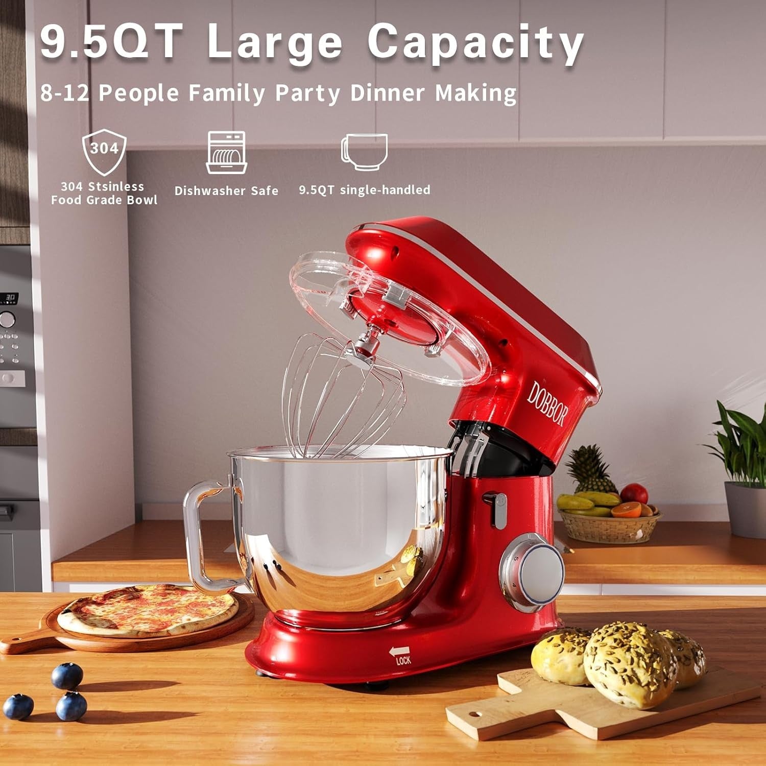 Electric Stand Mixer 9.5QT 660W 7-Speed Tilt-Head Red