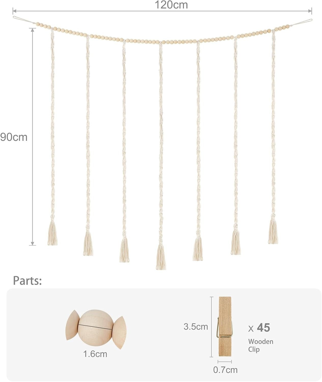 Boho Macrame Photo Display with 45 Clips – Wall Hanging Decor