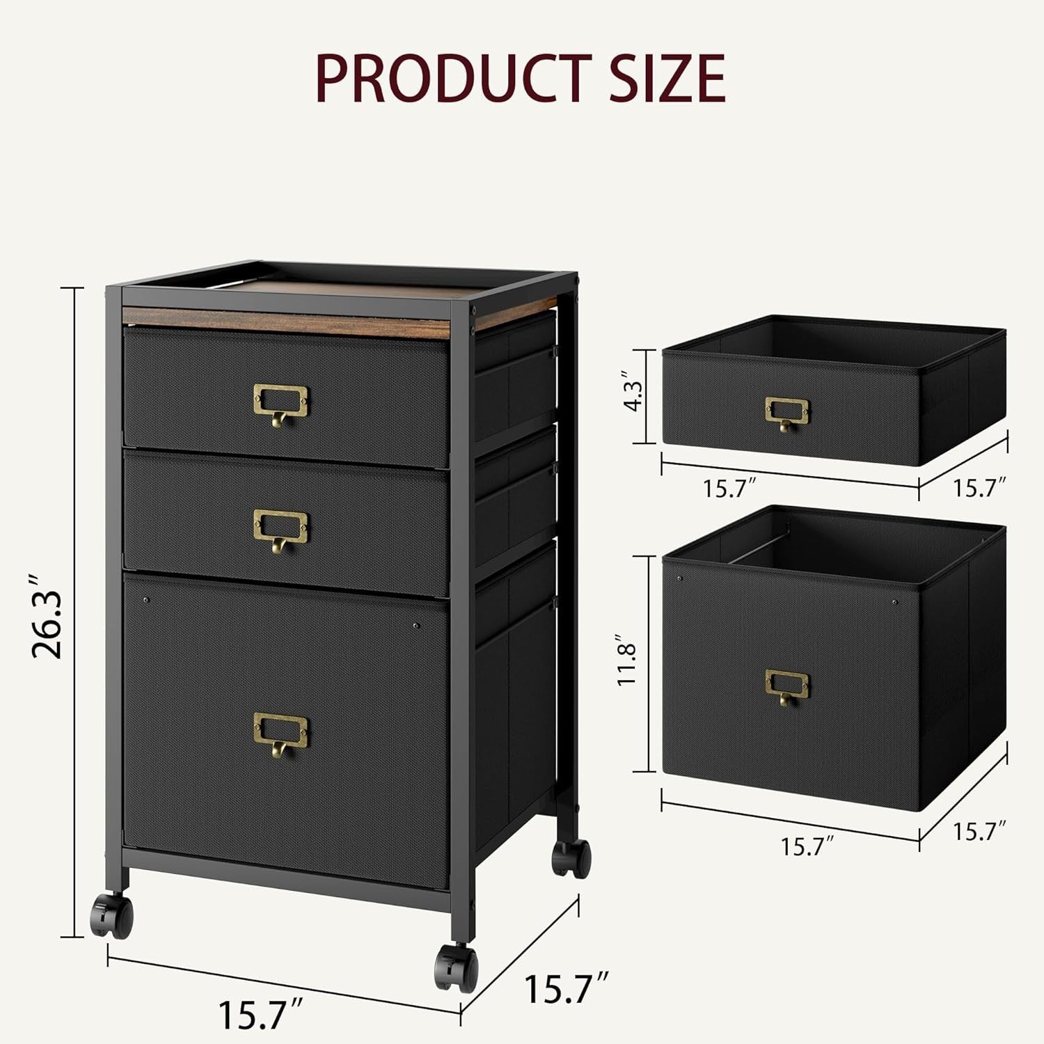 Black Metal Rolling File Cabinet 3 Drawer Under Desk Office Storage