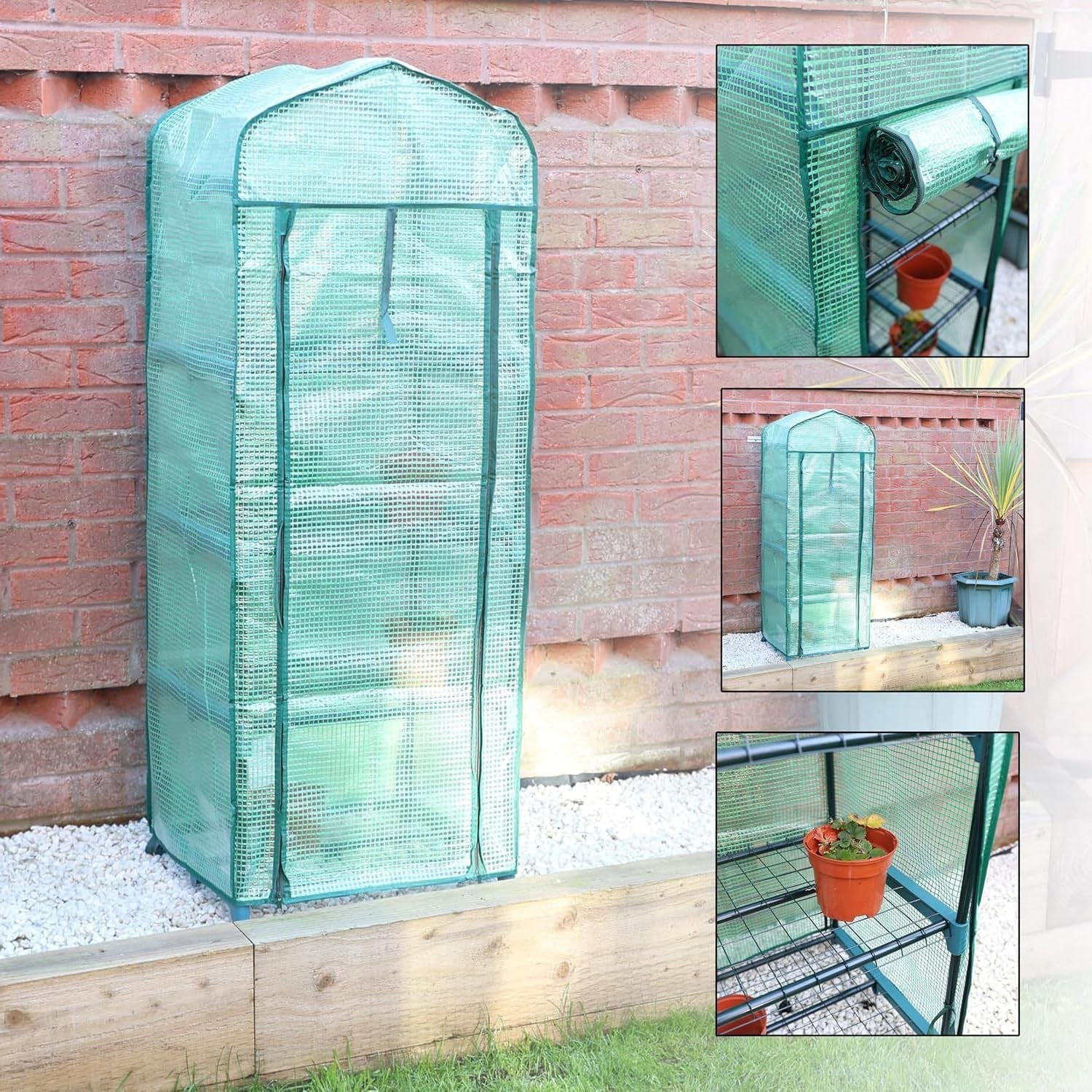 4 Tier Mini Greenhouse PE Cover | Heavy Duty Metal Frame | Outdoor Growhouse
