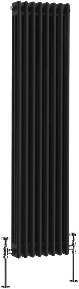 Black Triple Column Vertical Radiator 1500x380mm Cast Iron Style