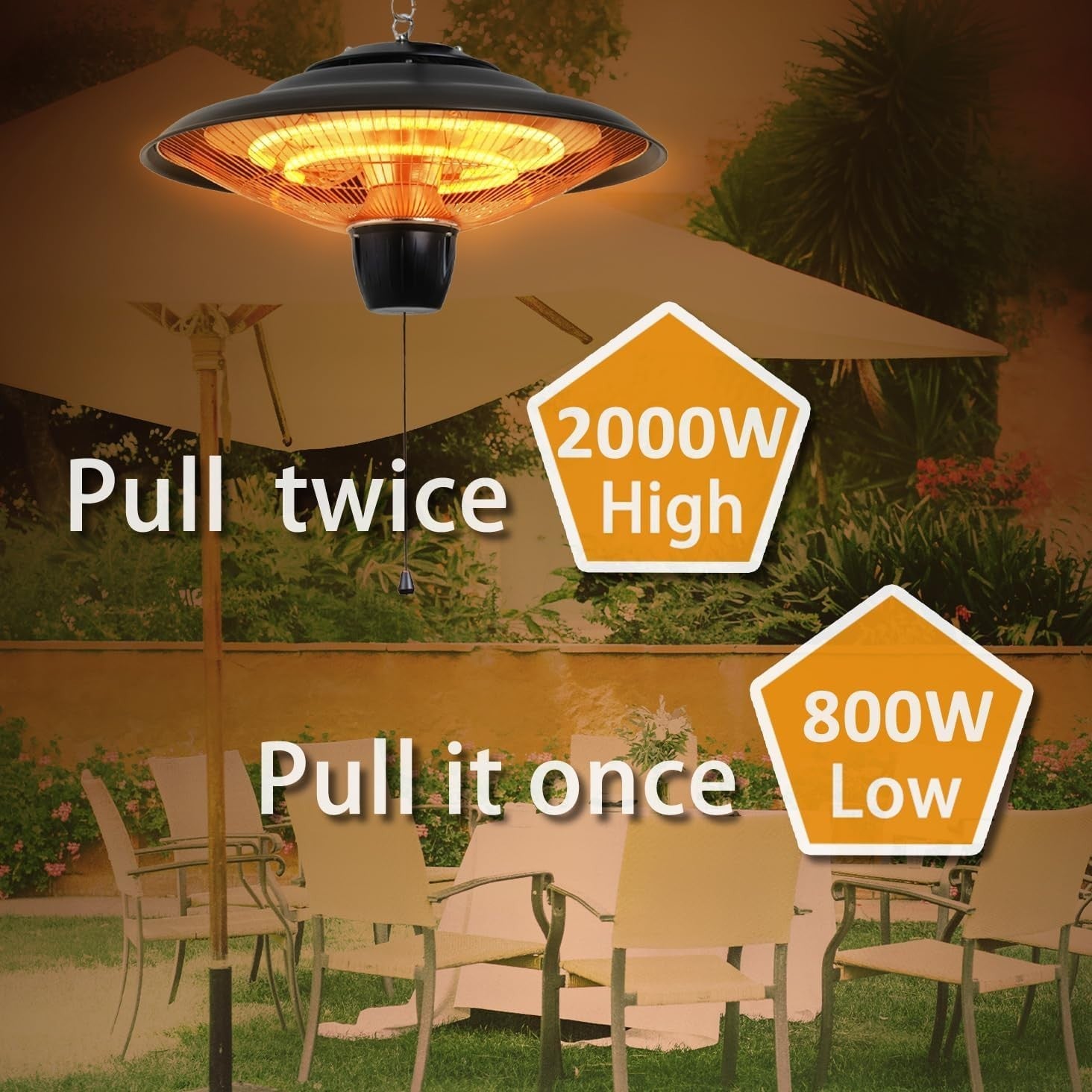 Ceiling Mounted Patio Heater 2000W Fast Heat Indoor Outdoor Waterproof
