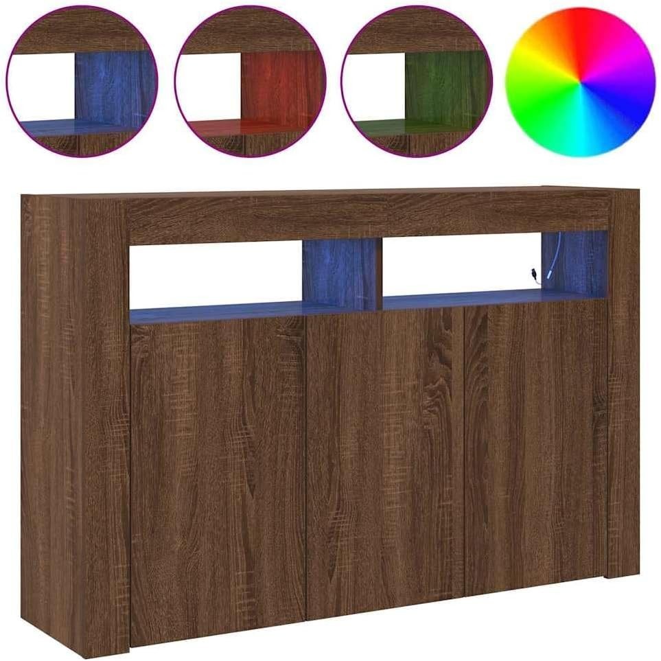 Modern LED Sideboard Cabinet Brown Oak 116cm Storage Unit for Living Room