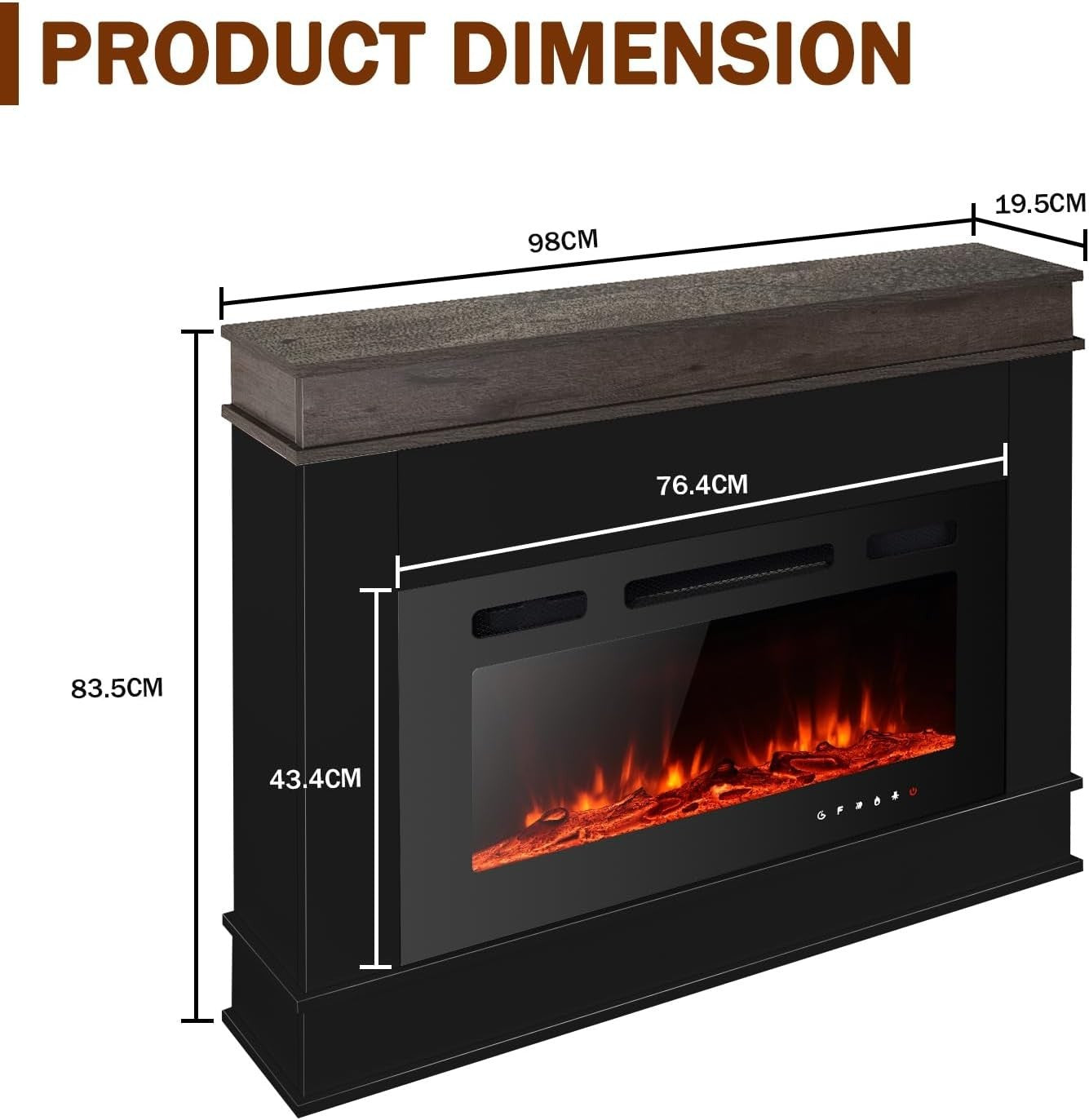 30” Electric Fireplace Heater 12 LED Flame Remote Modern Black Freestanding