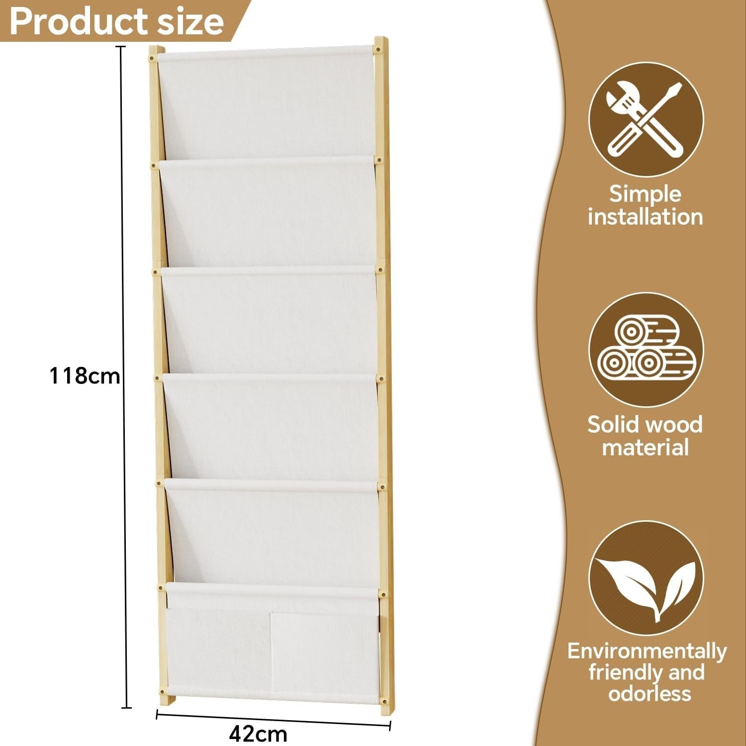 6-Tier Wall Mounted Kids Bookshelf Floating Wooden Book Shelf Organizer