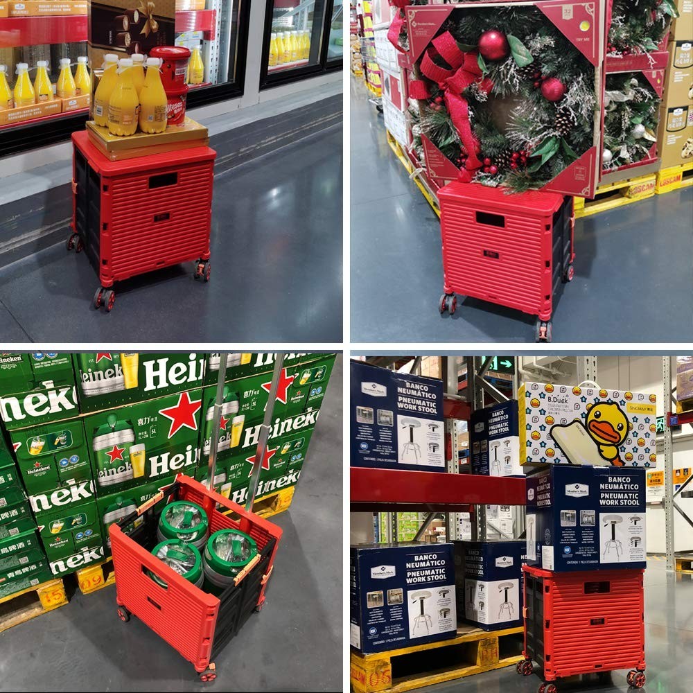 Heavy Duty 50L Folding Shopping Trolley Cart 60KG with 360° Wheels