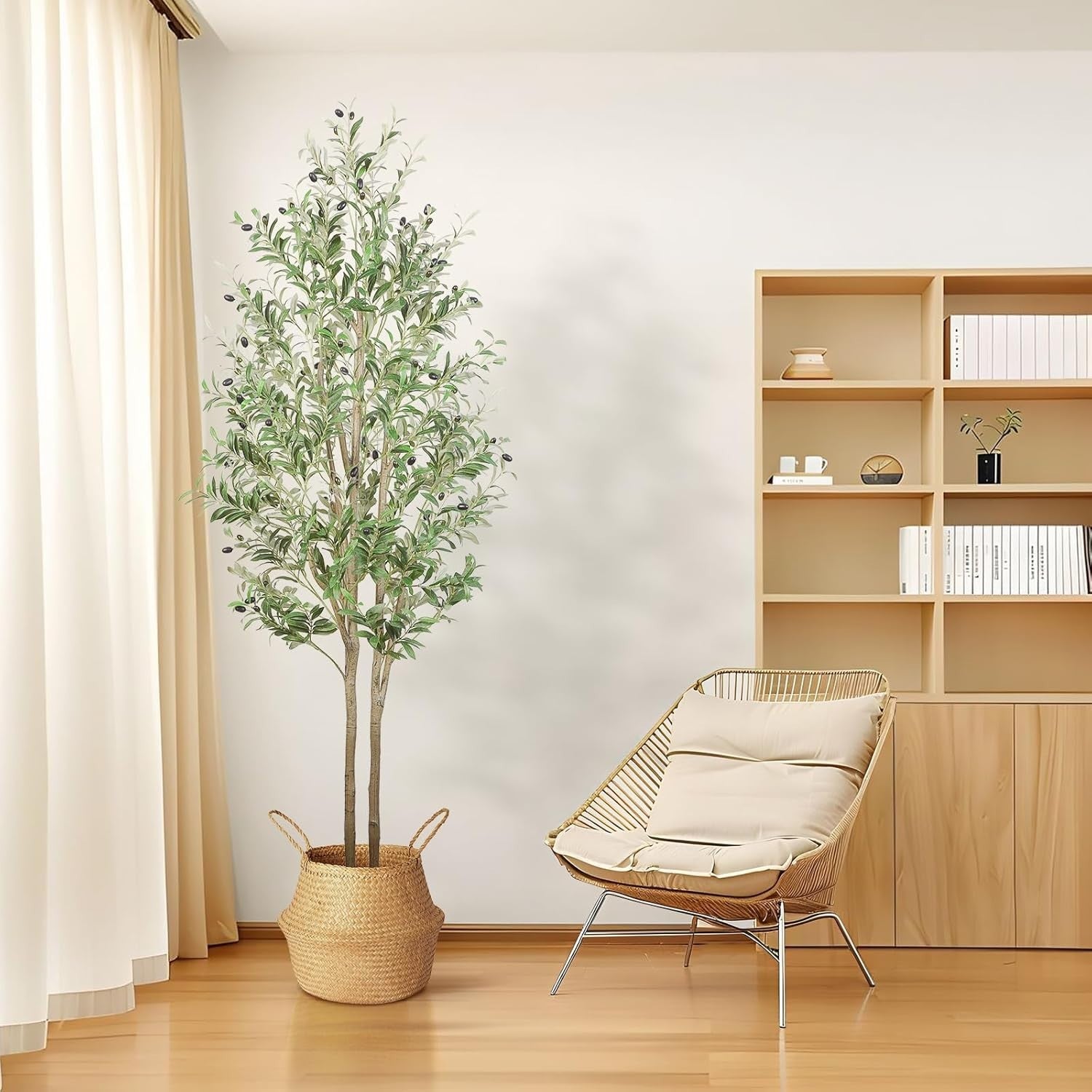 7ft Artificial Olive Tree with Pot Lifelike Leaves Tall Indoor Outdoor Decor