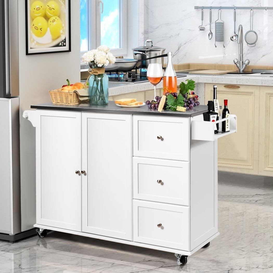 136cm Rolling Kitchen Island Stainless Steel Top