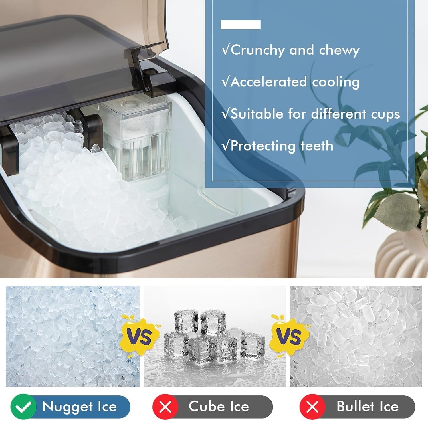 Nugget Ice Maker Countertop 24kg/24H Self Cleaning Timer 2.5L Tank