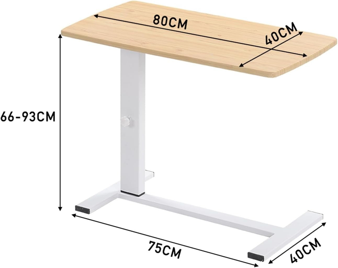 Overbed Table Adjustable Height Laptop Desk C Shaped Rolling Bedside 80x40cm