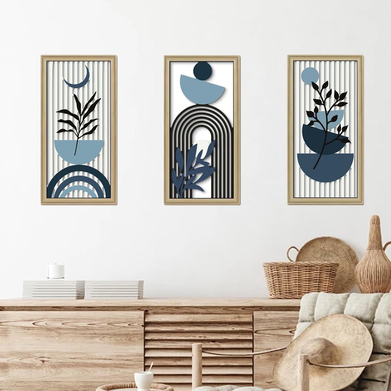Mid Century Modern Wall Art Set of 3 Framed Abstract Prints