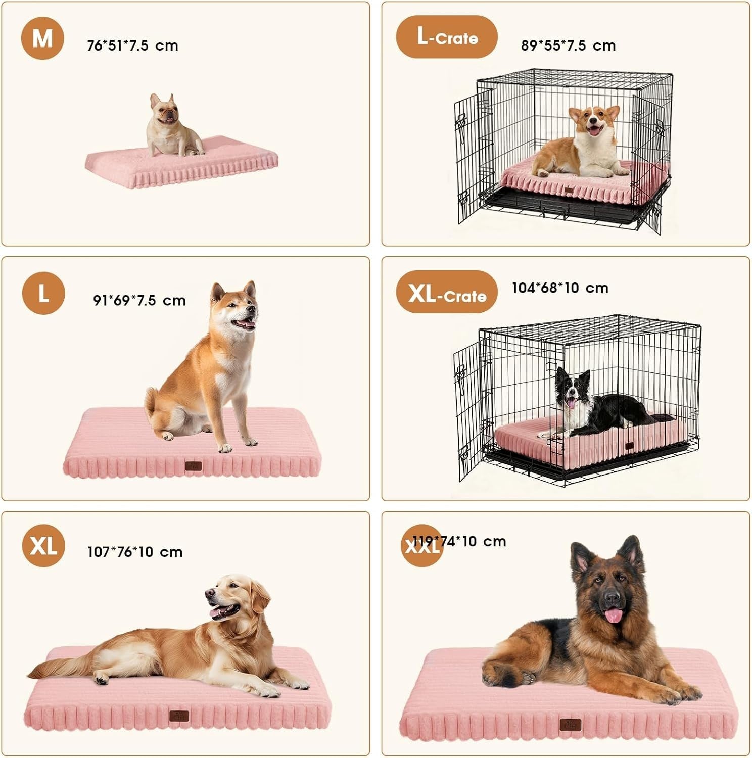 XL Orthopedic Dog Crate Bed 104x68cm Waterproof Pink