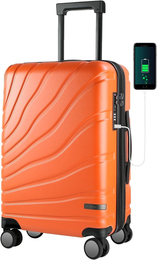 Orange 20 Inch Carry On Suitcase PC Hard Shell Expandable Spinner TSA USB
