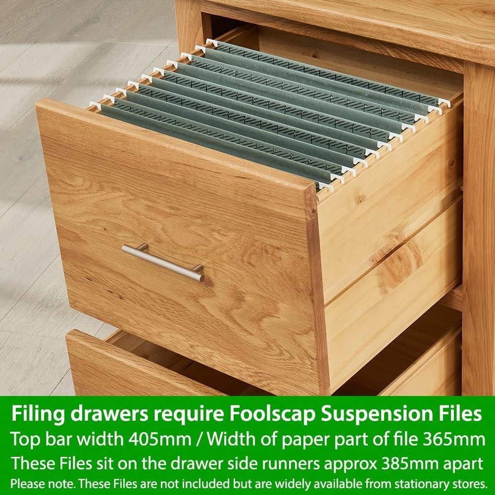 Solid Oak Filing Cabinet 2 Drawer Lockable Foolscap Office Storage