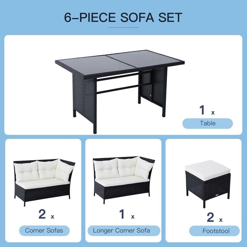 8 Seater Rattan Garden Sofa Set Outdoor Corner Dining Table Footstools Black
