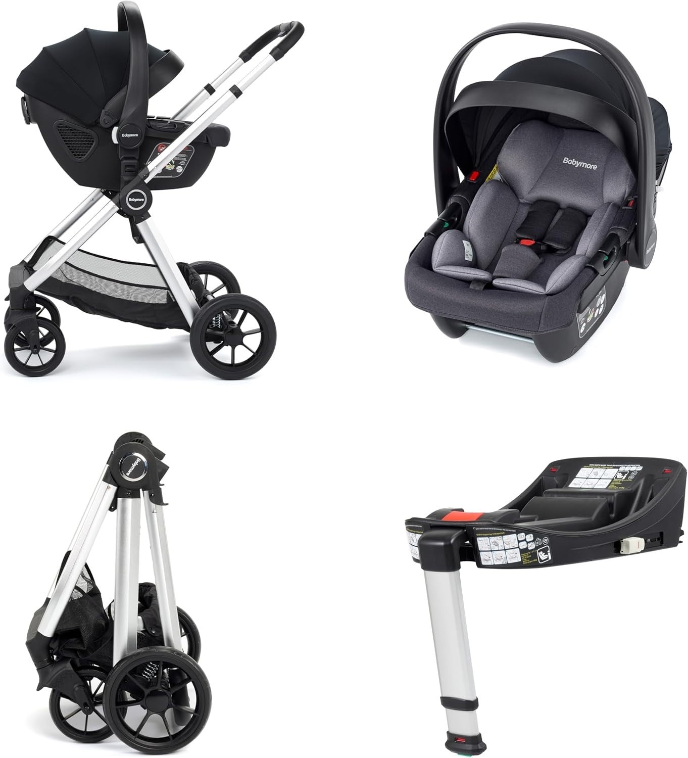 Silver 3 in 1 Baby Travel System Pram Pushchair i-Size Car Seat
