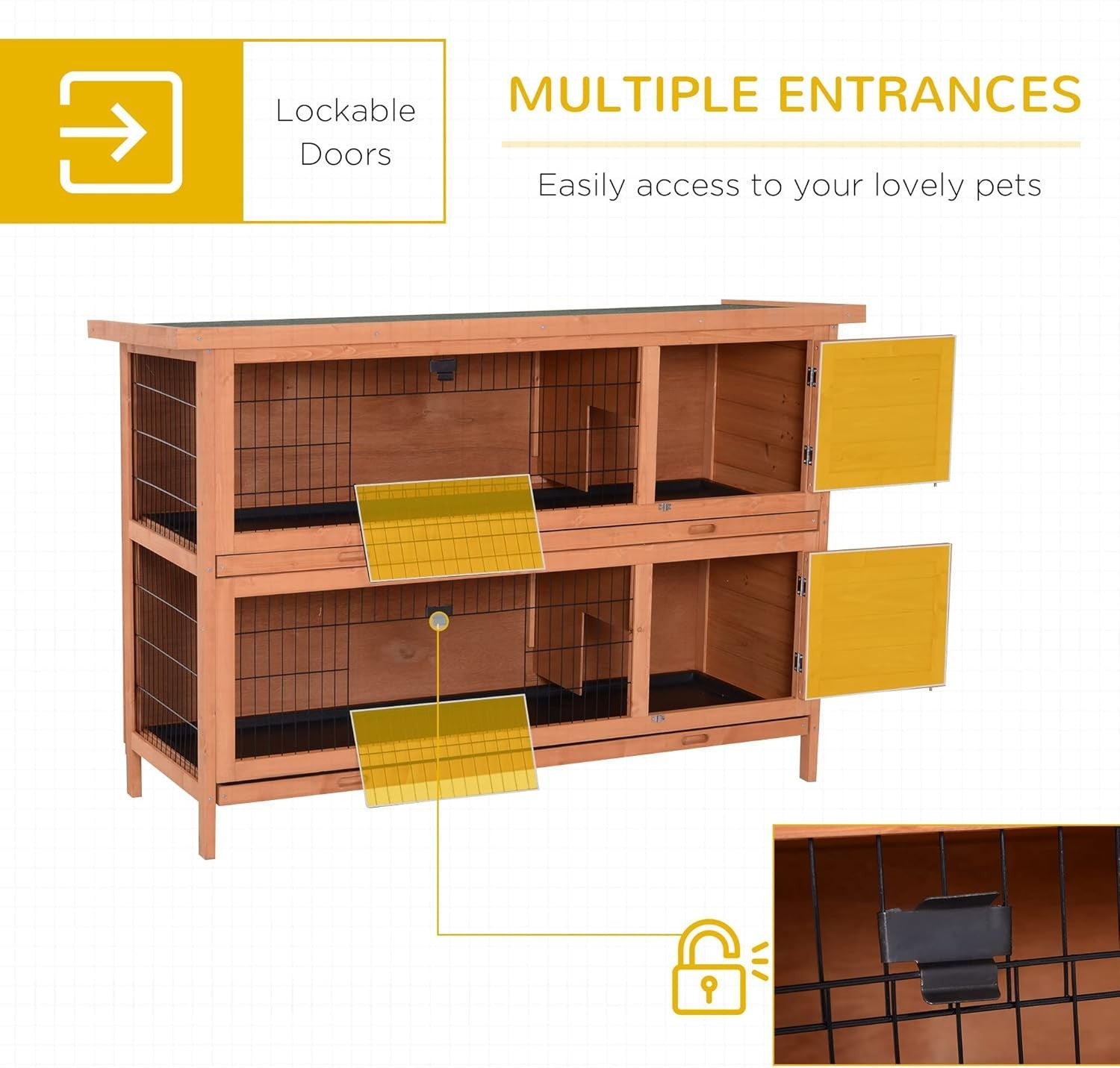 Large 2 Tier Rabbit Hutch Outdoor Wooden Guinea Pig Cage with Trays Divider