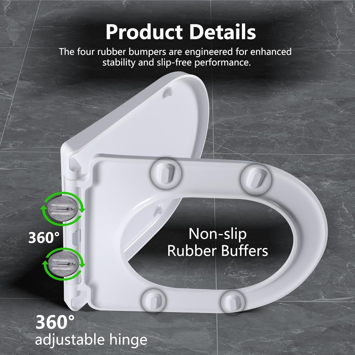 White D Shape Toilet Seat Quick Release Anti-Bacterial Top Fix 46x36cm