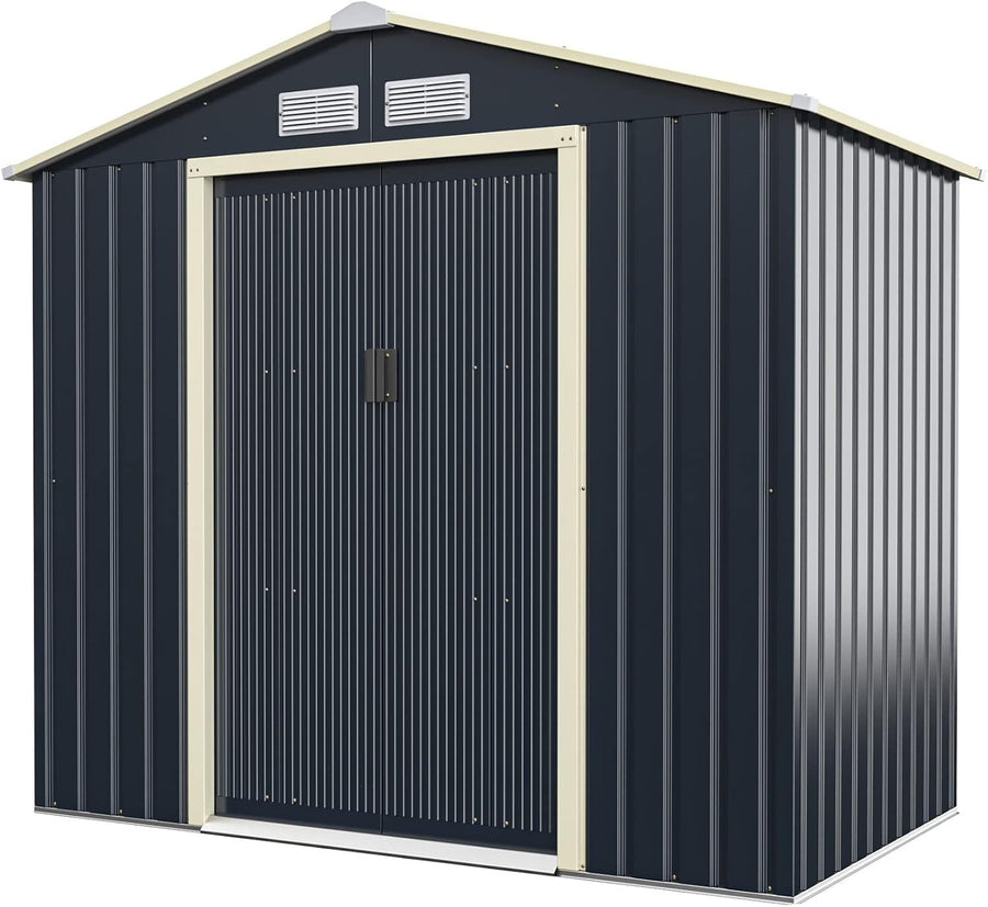 Metal Garden Storage Shed 7x4ft Waterproof Outdoor Tool Shed with Sliding Doors