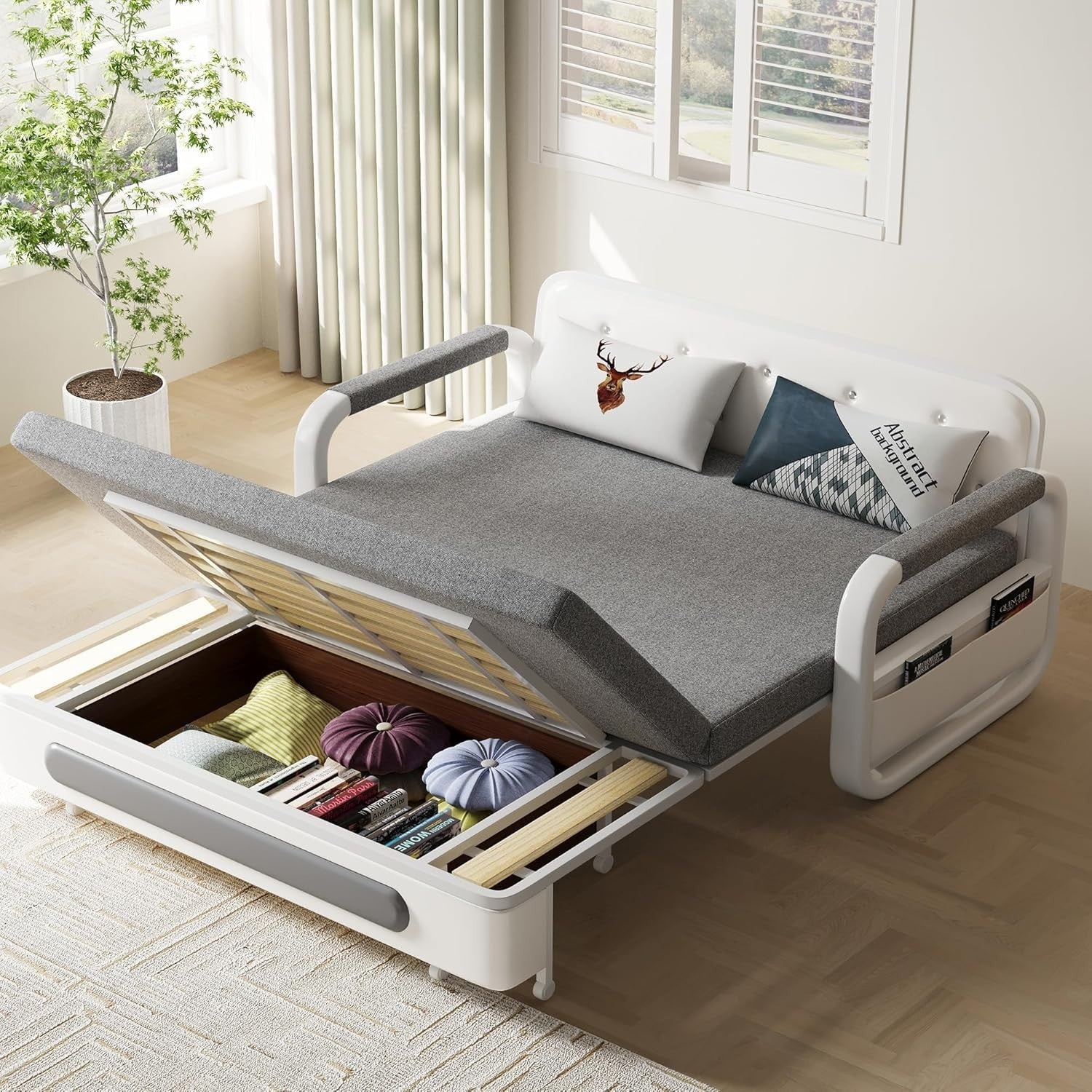 Convertible Sofa Bed Storage Futon Small Spaces Guest Room Grey Modern