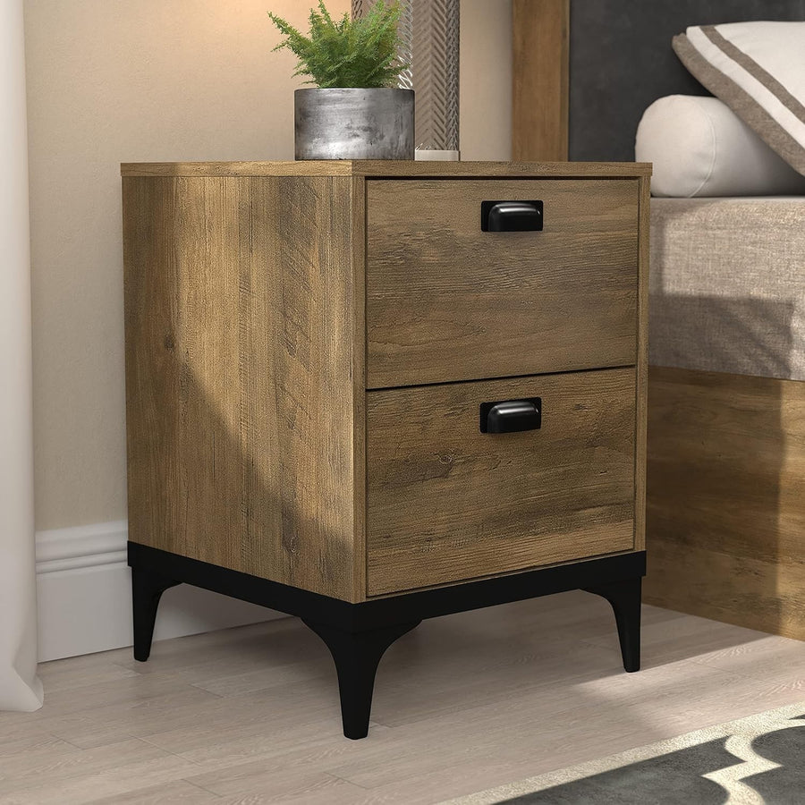 2 Drawer Bedside Table Knotty Oak Storage Unit Nightstand Cabinet