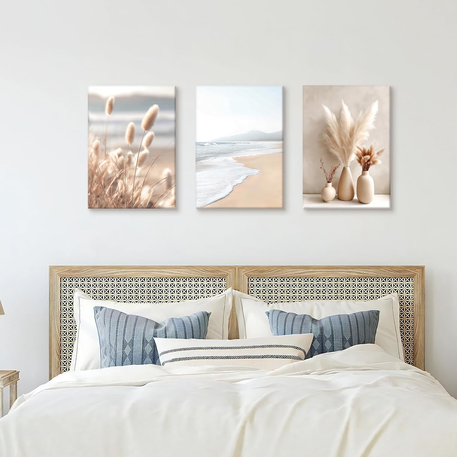 Boho Pampas Grass Canvas Wall Art 40x60 cm Set of 3 Framed Prints