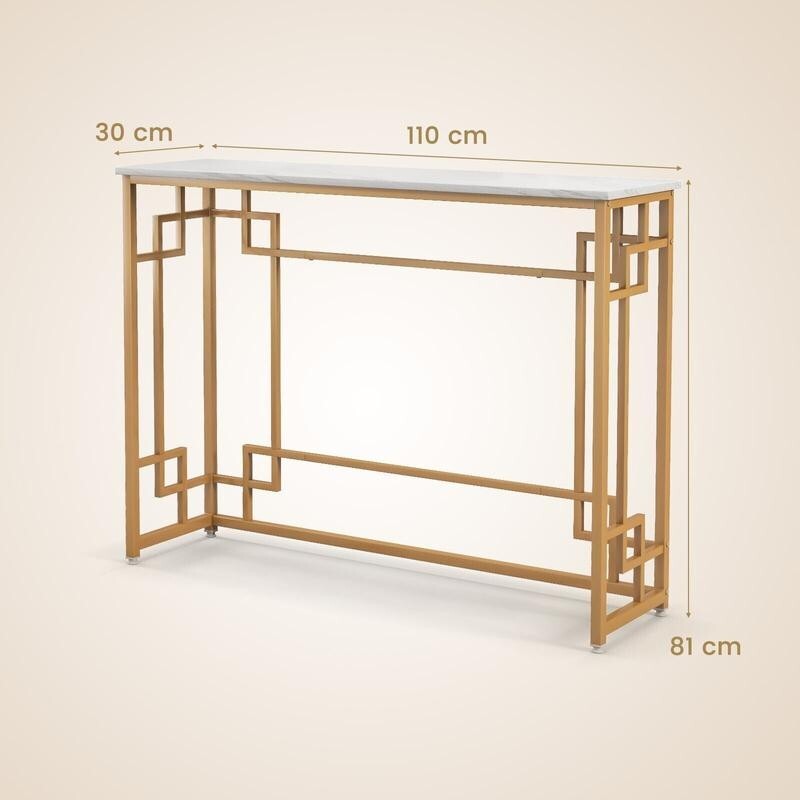 Modern White Faux Marble Console Table with Gold Geometric Frame 110cm