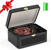 Retro Bluetooth CD Player FM Radio USB AUX HiFi Speakers Black PU