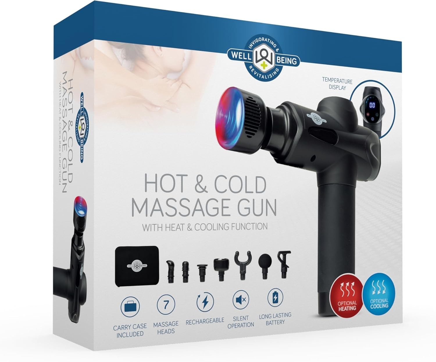Deep Tissue Massage Gun Hot & Cold Therapy 7 Heads Portable Muscle Relief